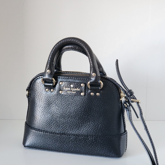 Kate Spade Wellesley Mini Rachelle Crossbody Bag Black and Gold Top Handle - Picture 2 of 12
